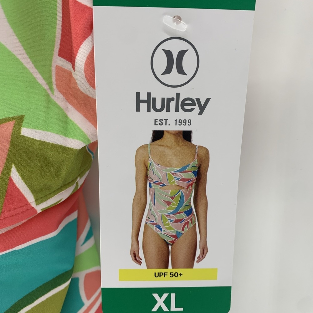 New With Tags Hurley  Women's One piece Swimsuit UPF 50+ XL Tropical  Leaf Pink